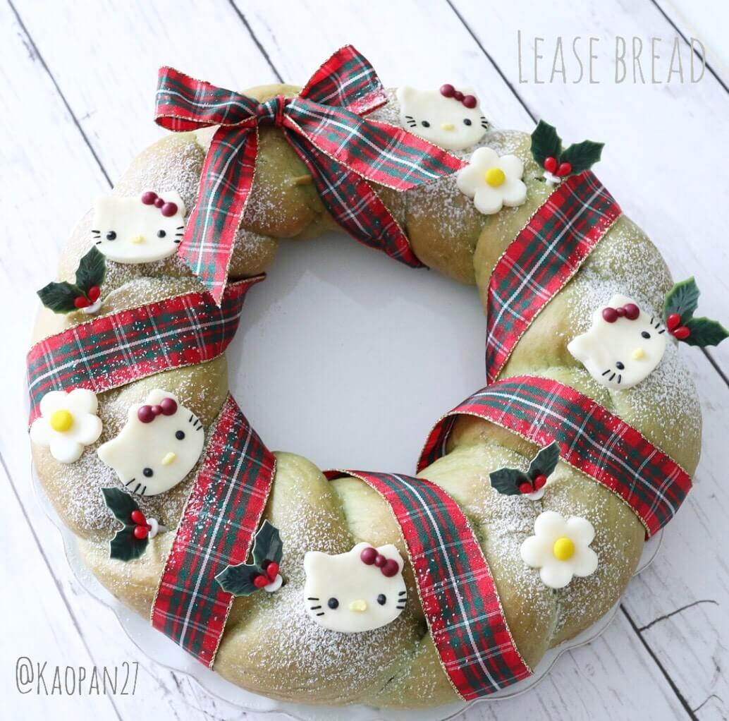 簡單就能做得到“卡通甜點”食譜介紹！「kitty的抹茶花環麵包 凱蒂猫、甜點、聖誕節、食譜、