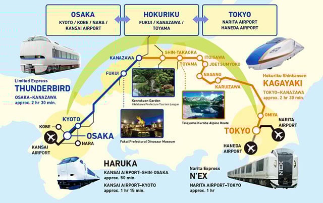 7日內無限暢遊【東京．北陸．大阪】～訪日外國旅客限定「北陸拱型鐵路周遊券」（Hokuriku Arch Pass） 